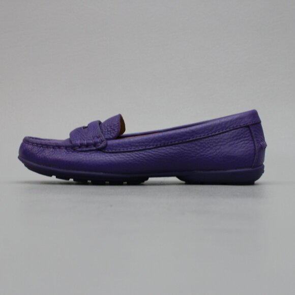 Coach Ladies 5 Penny Loafers Purple Pebbled Leather Classic Moc-toe Shoes Flats - Picture 2 of 12